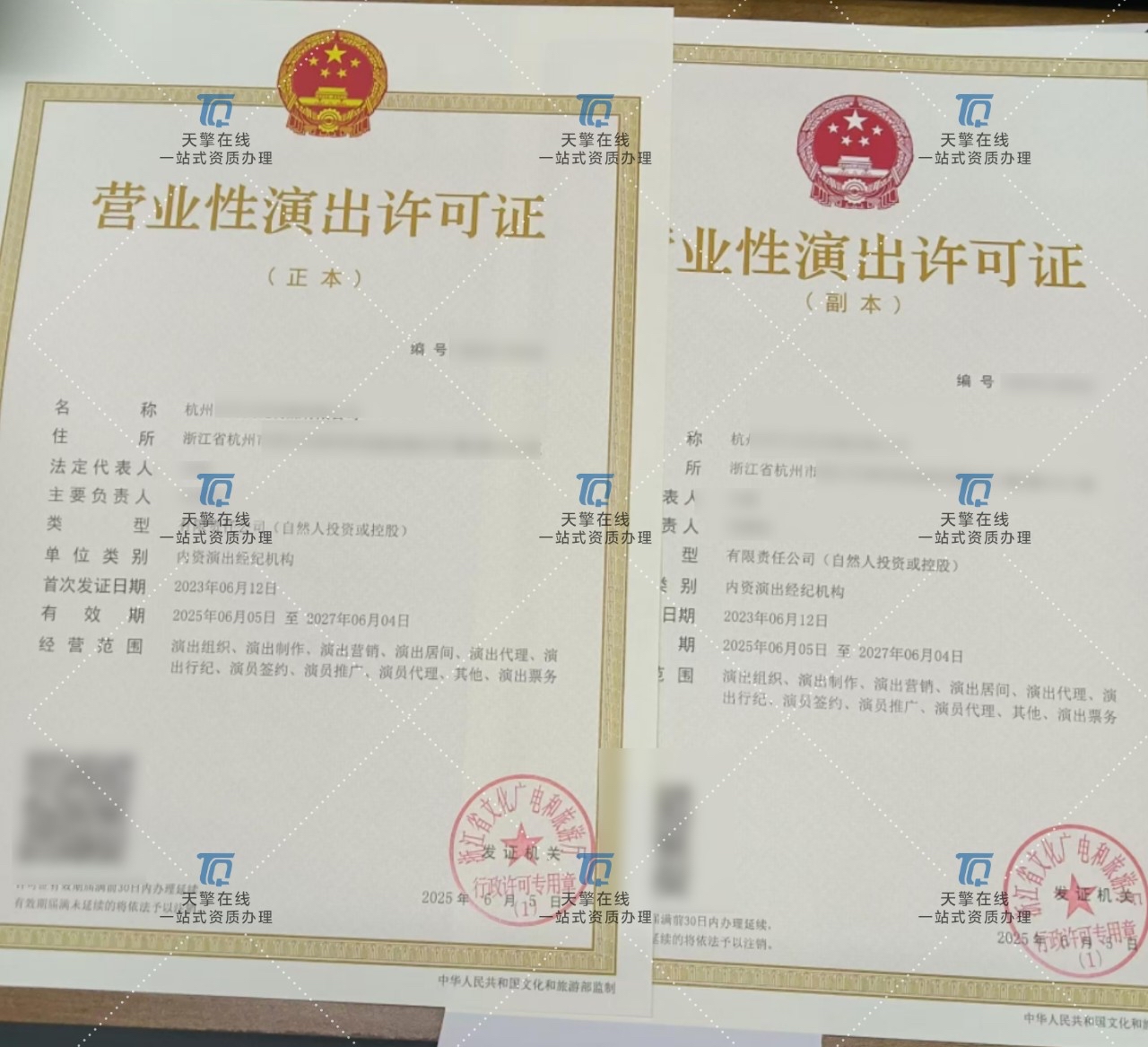 浙江杭州营业性演出许可证